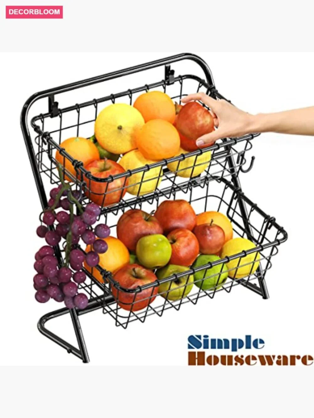 2-Tier Rigid Wire Market Basket Stand Countertop Organizer Food Kitchen Storage